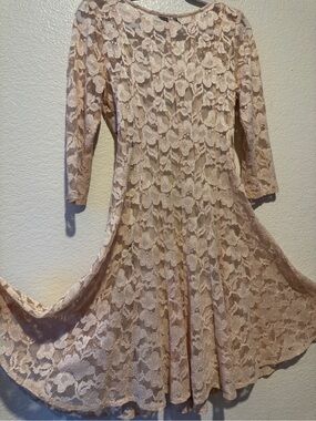 Blush Lace Long-Sleeve Fit-and-Flare Dress